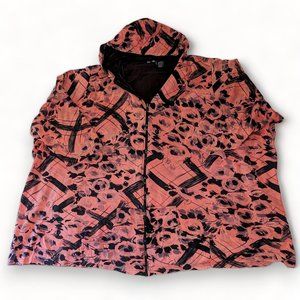 Size 8X Orange Black Floral Print Short Sleeve Lined Kangaroo Pocket Hoodie